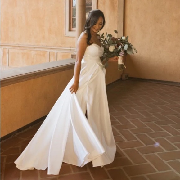 Lifetime of Love White Satin Strapless A-Line Gown - Picture 1 of 11